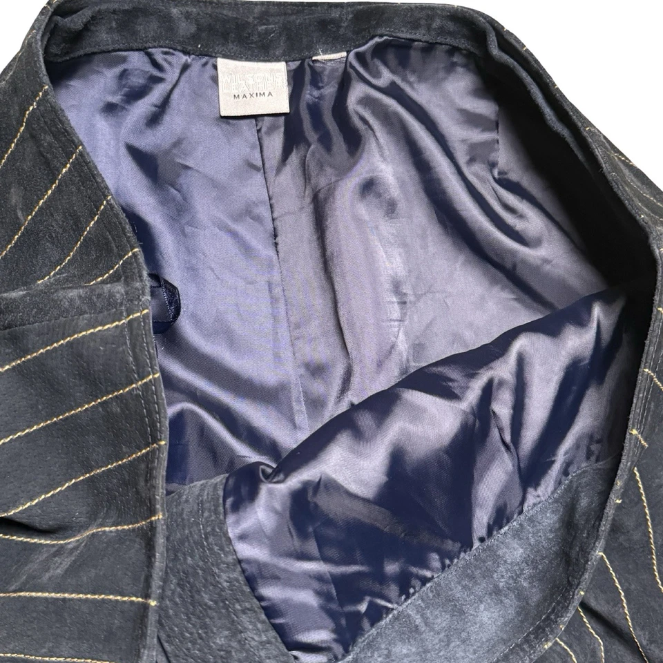 Wilsons Leather Maxima Pants Womens 18 Navy Pinstripe Genuine Leather Lined Zip - Image 3 of 4