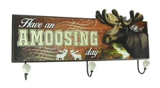 Scratch & Dent Have An Amoosing Day Rustic Moose Wall Plaque With Hooks