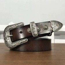 Retro Mens Western Carved Leather Belt Accessories Jeans Womens High-Grade Belt