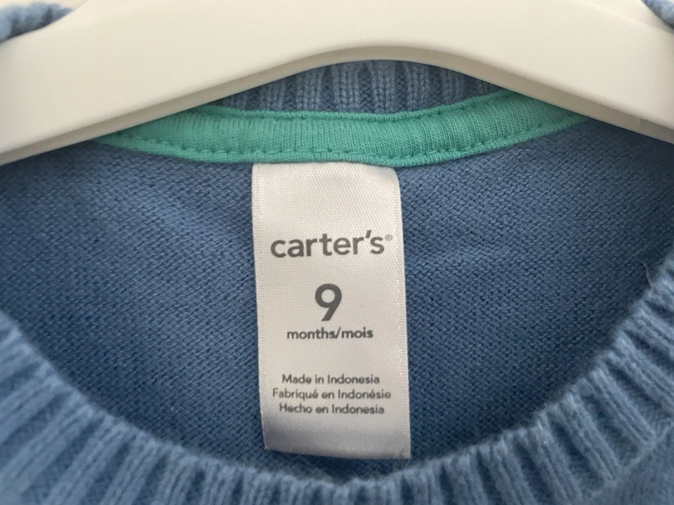 Suéter Carter's Bebé Niño Barco 100% Algodón Punto Acanalado Cuello Redondo Manga Larga Azul 9M Foto 2 de 4