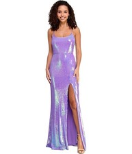 Crystal Doll Womens Sequined Gown Dress, medpurple, Juniors, 5