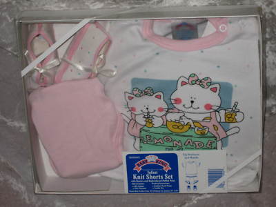 Infant Knit Shorts Set Cat Kitten Pink Booties NEW!