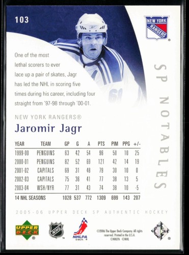 2005-06 SP Authentic #103 Jaromir Jagr 006/999 - Picture 2 of 2