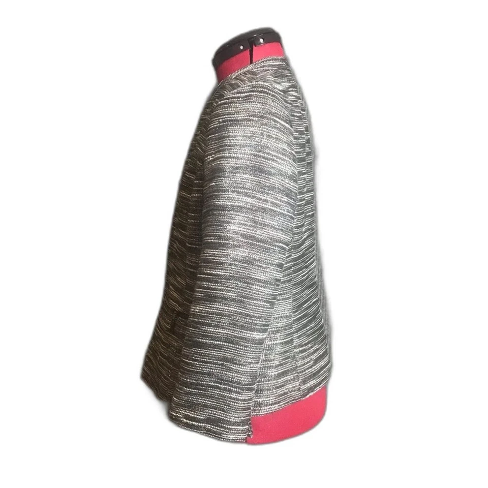 Blazer Kasper Mujer Pequeña Talla 6P Metálico Blanco y Negro Frente Abierto Manga 3/4 Foto 3 de 4