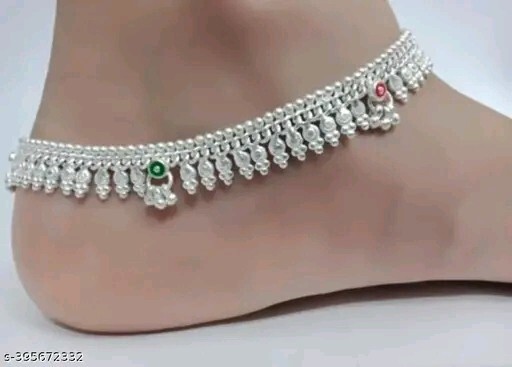 Silver Plated Ankle Chain for Women - Indian Payal Foot Bracelet 1 Pair-image