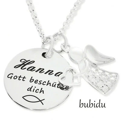 GALWANI Taufkette personalisiert Anhänger rund Gravur Name Schutz Engel 925er Silber