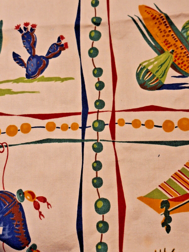Southwestern Cotton Tablecloth 52" x 52 Handmade Saguaro Cactus Vegetables - Picture 15 of 17