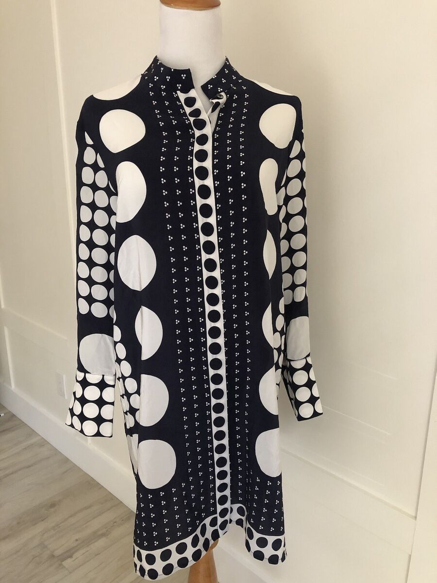 Diane von Furstenberg DVF Circle Dot Shirt Dress Tunic Navy Diane von Furstenberg DVF Circle Dot Shirt Dress Tunic Navy
