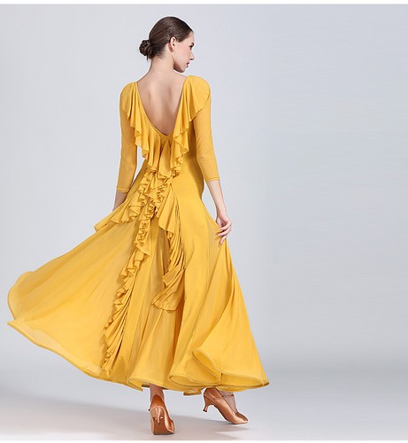 Women 3/4 Sleeve Modern Dance Dress National Standard Dance Training Long Dress - Picture 4 of 14