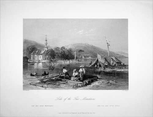 CANADÁ (QUEBEC): BALSAS en el LAGO DE LAS DOS MONTAÑAS - Grabado del siglo XIX - Imagen 2 de 2
