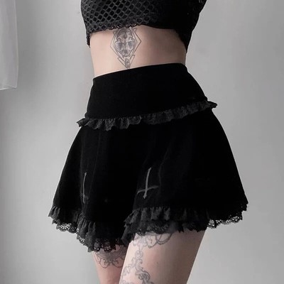 Goth Dark Mall Gothic Aesthetic Velvet Pleated Mini Skirts Women Vintage
