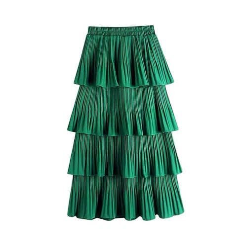 Elegant Women Elastic Waist Tiered A-line High Waist Layered Ruffle Skirt - Picture 12 of 20