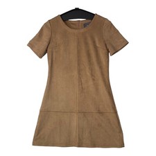 Paper Crane Faux Suede Mini Dress S — Tan / Suede Stretch, Back Zip Boho