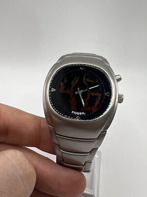 RARE Fossil Big Tic Flame Numbers Watch LCD Fire JR-8499 New