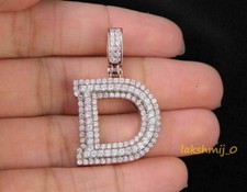 2.55CT Round Cut Diamond Letter ''D'' Jewelry Pendant 14K Rose Gold Finish