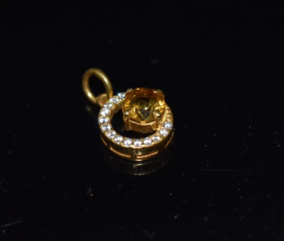 Citrino Gemma Pavé di Diamanti Placcato Oro 925 Argento Sterling Donna Bottone - Immagine 2 di 4