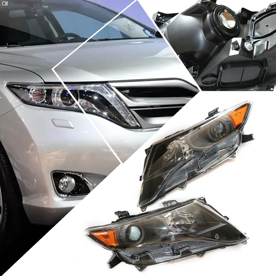 Pair Headlights Headlamp Assembly For Toyota Venza 2009-2015 2016 Black Housing - Image 2 of 4