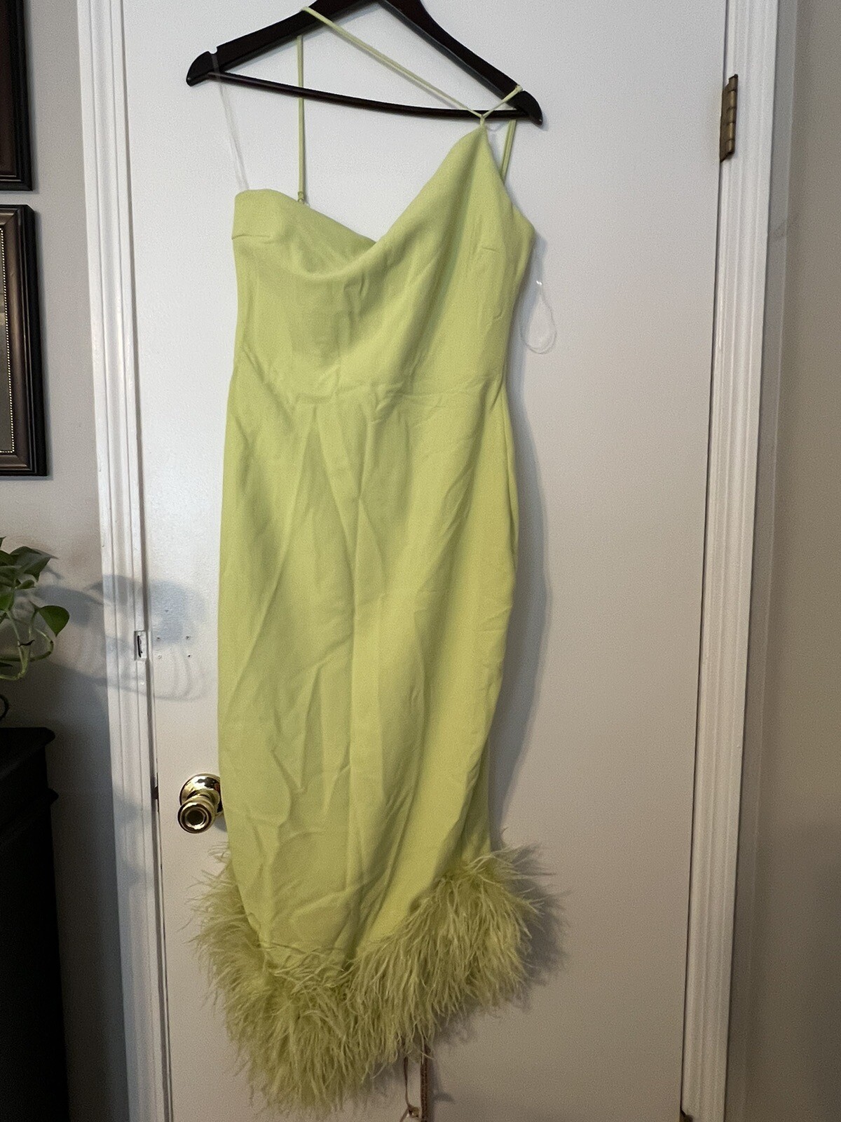 House Of CB Alessia Asymmetric Feather Trim Midi Dress Size Large eBay