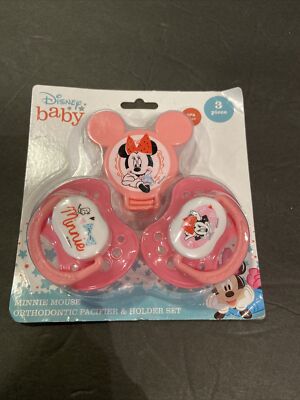 DISNEY BABY Minnie MOUSE PIECE SET PACIFIERS AND HOLDER SET BPA FREE  NEW