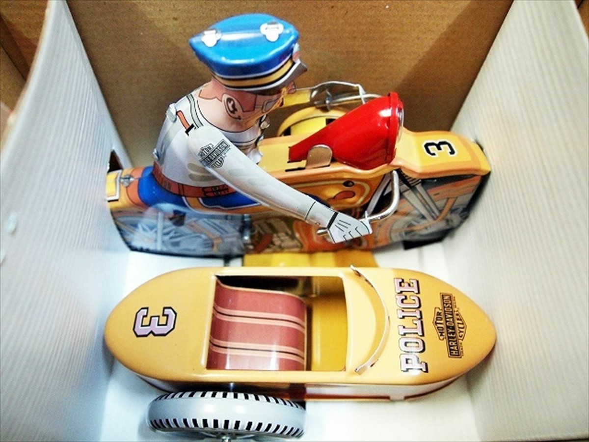 Harley-Davidson Side Car Tin Toy 1950s Reproduction Wind-up Style