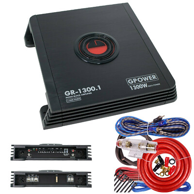 Gravity 1300 WATTS Monoblock Car Audio Stereo Amplifier | GR1300.1 + Amp Kit