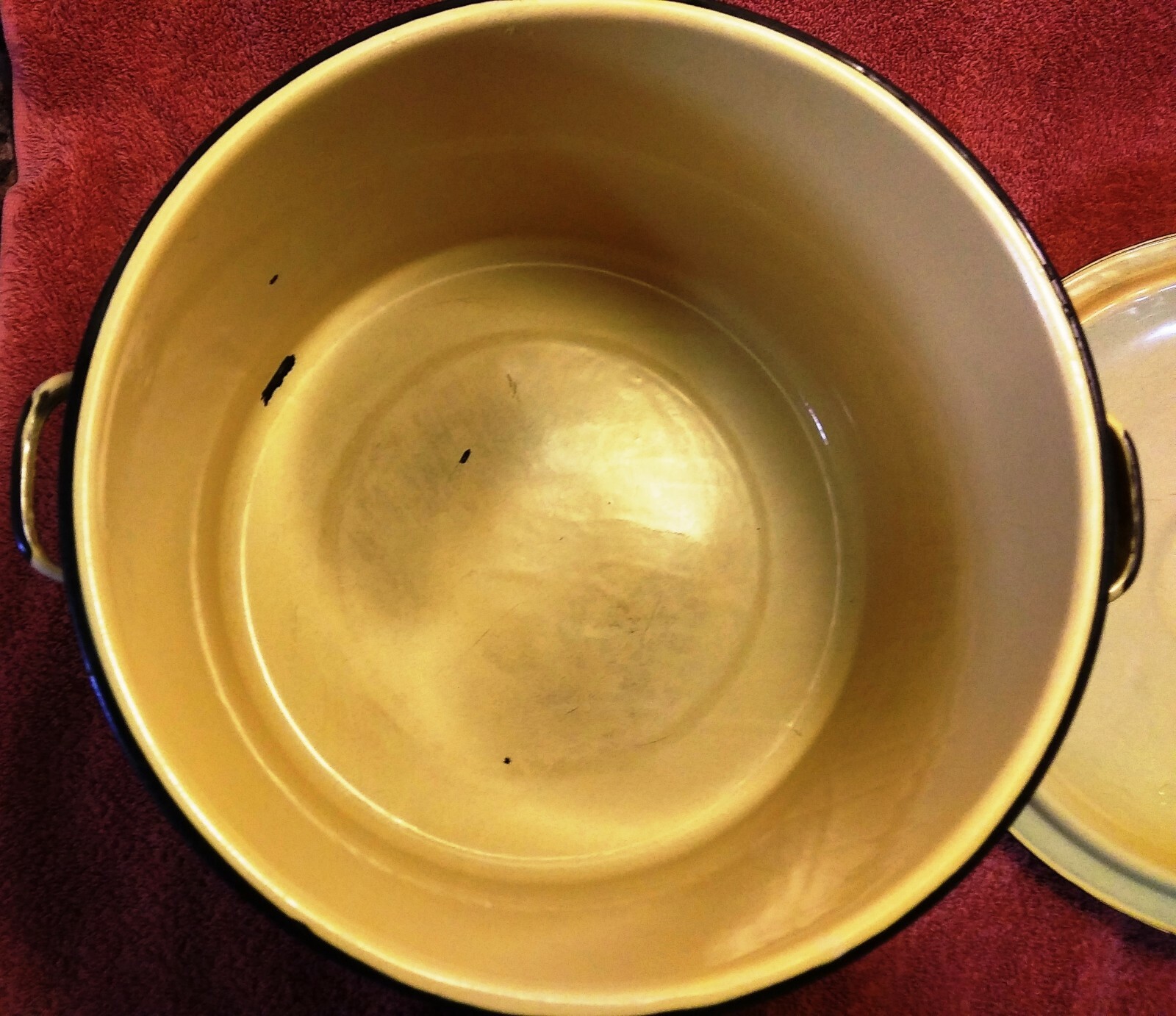 3 GALLON VINTAGE YELLOW & BLACK ENAMELWARE PORCELAIN STOCK POT eBay