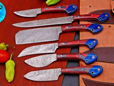 CUSTOM MADE HAND FORGED DAMASCUS STEEL CHEF'S KNIFE SET - KITCHEN KNIVES 1689
