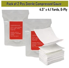 Compressed Gauze IFAK Trauma Supplies Sterile Z-Folded 4.5"x4 Yards 6 Ply (2Pcs)