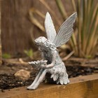 Garden Fairy Ornament Statue Bronze Effect Sitting Nymph Wings Decor Outdoor