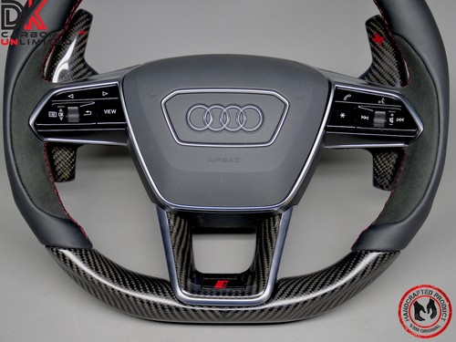 Audi RS6 RS7 C8 etron GT Red Ring Alcantara Matte Satin Carbon Steering Wheel v2 - Picture 3 of 24