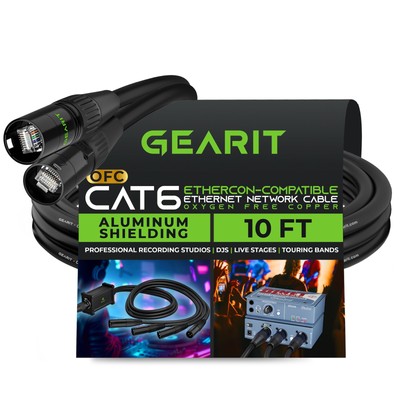 CAT6 Ethernet Cable EtherCON-Compatible 10 Feet RJ45 Connectors Pro Audio Alumin