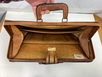 Vintage Brown Atlas Leather Briefcase Professor Doctor Lawyer Bag