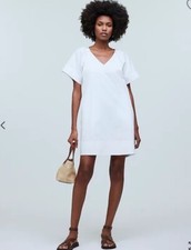 NWT Madewell classic white V-neck mini shirt dress size medium