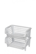 2 x Küchenkorb Stapelkorb Gemüsekiste Stapelkasten Stapelbox Küchenregal Weiß