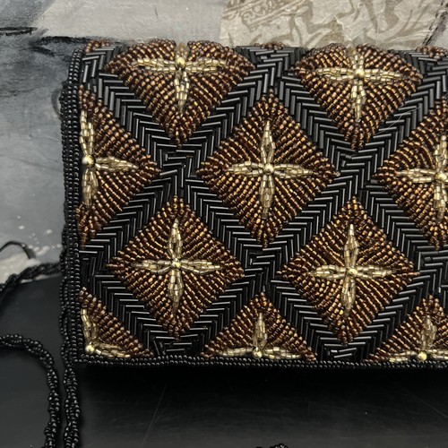 Vintage Heavily Beaded Evening Woman's Purse/Bag - Black, Brown, & Gold Design - Picture 2 of 22
