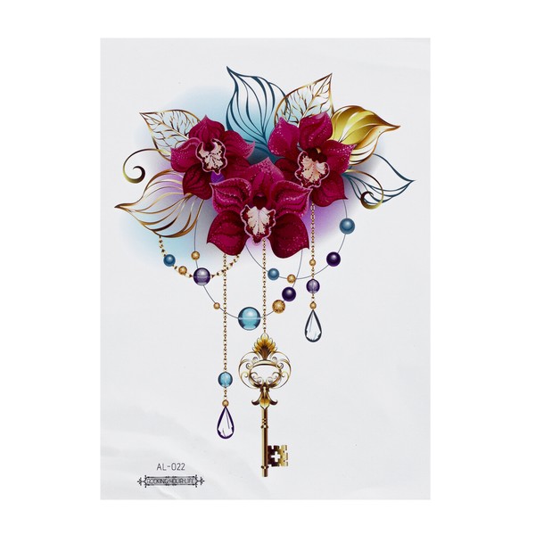 2 X Xl Orchideen Tattoo -SchlüSsel, Ketten, Perlen -Temporary Tattoo - AL022 (2)-image
