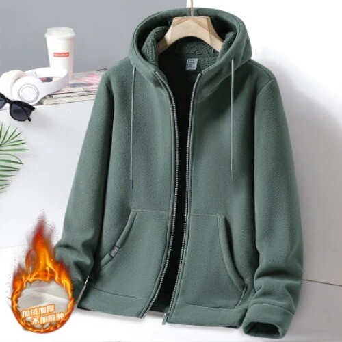 New Classic Trend Solid Color Hooded Jacket Men Casual Loose Warm Plus Size Coat - Imagen 16 de 23