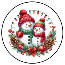 SNOWMAN CHRISTMAS WREATH WITH LIGHTS ENVELOPE SEALS LABELS STICKERS PARTY FAVORS