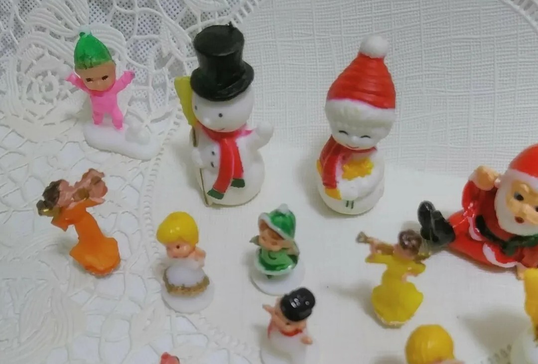 19 Vintage Miniature Snowmen Angels Hard Plastic Christmas Figures
