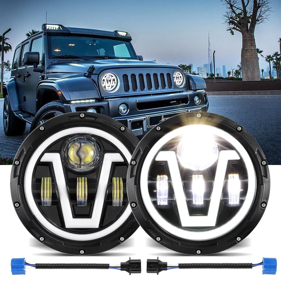 For Subaru DL 1975-1981 Pair 7" LED Headlight DRL Turn Signal Hi/Lo Sealed beam - Image 2 of 4