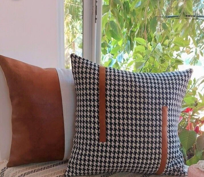 Funda Cojín Moderna Granja Pata de Gallo Blanco y Negro 16x16 Foto 4 de 4