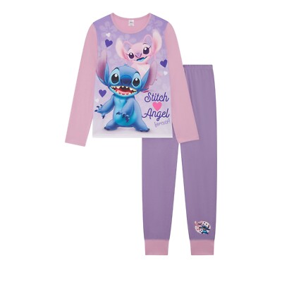 Girls Lilo Stitch Pyjamas PJs 4-13 Years Purple Grey Pink Long