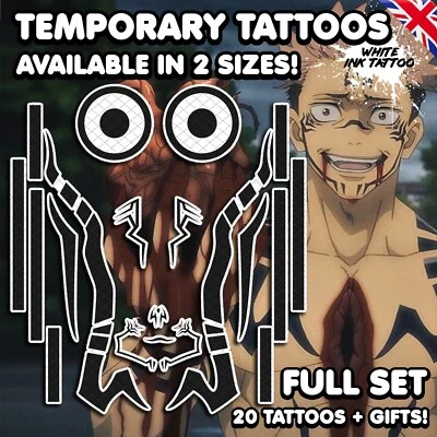 ALUNACREATES UK Ryumen Sukuna - Jujutsu Kaisen Temporary Tattoo Cosplay Face FULL SET