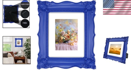 Baroque-Style 8x10 Blue Floral Picture Frame - Perfect for Any Occasion - Picture 2 of 7