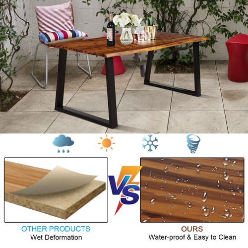 Rectangular Acacia Wood Dining Table Metal Frame Rustic Indoor Outdoor Furniture - Picture 5 of 5