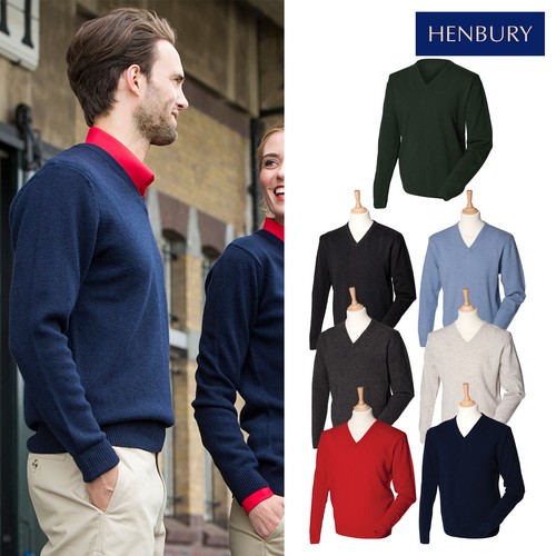 Henbury Lambswool Men's V-Neck Jumper 