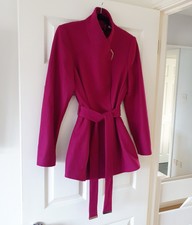Ted Baker Deep Pink Drytaa Wool Wrap Coat Burgundy Size 3 Uk 12 Cashmere Belted