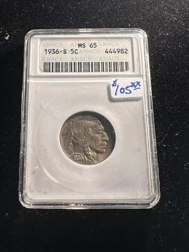 1936 S BUFFALO NICKEL ANACS MS 65 982