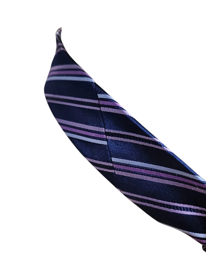 Corbata Merona 100% Seda Azul Púrpura Gris Rayas 60"x3.5" Diseño Clásico Retirado Foto 4 de 4