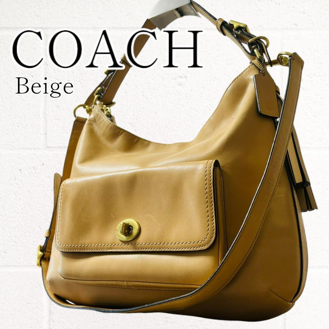 Coach Vintage Shoulder bag Turn Lock Leather Navy Blue Used Unisex